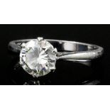 A modern platinum mounted diamond solitaire ring, the brilliant cut stone of approximately 1.2ct, (