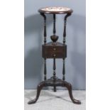 A mahogany circular wash stand/wig powdering stand of Georgian, on three turned supports, the