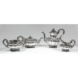 A George IV and William IV harlequin silver four-piece tea and coffee service of circular squat