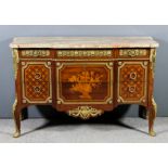 A 20th Century French walnut, marquetry and gilt brass mounted commode of Louis XVI design, the