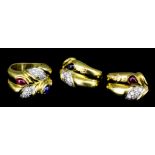 A modern Maurice Lacroix 18ct gold mounted sapphire, ruby and diamond set ring, the face set with