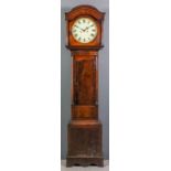 A 19th Century "Scottish" mahogany longcase clock, the 13ins diameter painted metal dial with