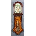 A 19th Century Dutch oak and marquetry "Staart Klok" wall clock, the 11ins painted arched metal dial