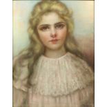 Late 19th Century English school - Pastel drawing - Shoulder length portrait of a young girl with