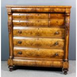 A Victorian "Scottish" figured mahogany chest, fitted one long narrow frieze drawer, above three