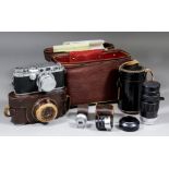 A 1930's Leica III camera, body No, 347337, with 5cm lens, view finder, petri meter...