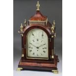 A late George III mahogany mantel clock by Sargent, Jermyn Street, London, the 8ins arched painted