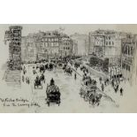 William Lionel Wyllie (1851-1931) - Pen and ink drawing - "Waterloo Bridge from the Surrey Side",