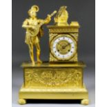 A 19th Century French ormolu cased mantel clock, No. 6475, the 3.375ins diameter white enamel