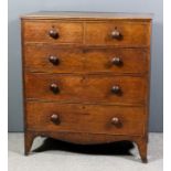 A late Georgian mahogany chest with twin reeded edge to top, fitted two short and three long