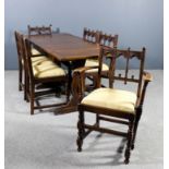 An oak rectangular draw leaf dining table of "17th Century" design, on shaped end supports and