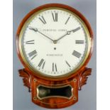 An early Victorian mahogany drop dial cased wall clock by Percival James of Woolwich, the 12ins