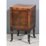 A late George III mahogany square cellarette, the top cross-banded and inlaid with boxwood