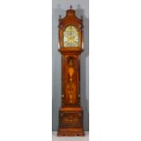 An inlaid mahogany longcase clock by Joseph Heckstetter of London, the 12ins arched brass dial