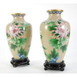 PAIR OF MODERN CHINESE CLOISSONÉ SHOULDERED OVOID VASES, decorated with chrysanthemum on a buff