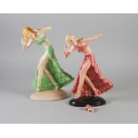 GOLDSCHEIDER, ART DECO AUSTRIAN POTTERY FIGURE BY LORENZL, wearing mottled pink dress, 12 1/4" (31.