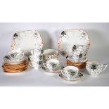 THIRTY EIGHT PIECE SHELLEY CHINA QUEEN ANNE SHAPE 'BUNCH OF GRAPES' PATTERN PART TEA SERVICE,