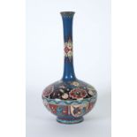 JAPANESE LATE MEIJI PERIOD CLOISONNE VASE, of compressed footed form with tall, slightly waisted