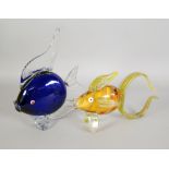 TWO MURANO, VENETIAN, COLOURED GLASS MODELS OF EXOTIC FISH, 11" and 6 1/2" (28cm and 16.5cm) high (