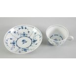 CHINESE BLUE AND WHITE PORCELAIN TEA CUP AND SAUCER painted in blue with Meissen style onion