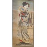 COLLECTION OF FOUR JAPANESE MEIJI PERIOD  WATERCOLOUR DRAWINGS OF GEISHA GIRLS  one on silk, with