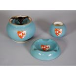 CARLTON WARE FOR COLE AND SON, MANCHESTER THREE PIECE POTTERY SMOKERS SET, comprising; TOBACCO JAR