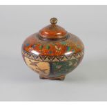 JAPANESE LATE MEIJI PERIOD CLOISONNE JAR AND COVER, of ovoid form with tab feet, the conical cover