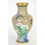 *A LARGE TWENTIETH CENTURY CHINESE CLOISONNE ENAMELLED BALUSTER VASE, decorated in polychrome with a