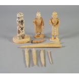 A JAPANESE LATE MEIJI PERIOD ONE PIECE CARVED IVORY OKIMONO  OF A BEARDED MALE DEITY, incised and