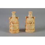 A PAIR OF CHINESE LATE CHING DYNASTY WELL CARVED ONE PIECE IVORY FIGURES of an emperor and