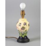 MODERN MOORCROFT HEPATICA PATTERN TUBE LINED POTTERY TABLE LAMP BASE, of  ovoid form, painted in