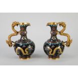 GOOD QUANTITY PAIR OF JAPANESE LATE MEIJI PERIOD CLOISONNE AND GILT METAL EWERS, each of footed