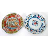 LATE EIGHTEENTH CENTURY CHINESE CLOBBERED ENAMELLED PORCELAIN PLATE, of slightly shaped outline,