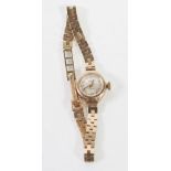 LADY'S ROAMER, 9CT GOLD CASED INCABLOC WRIST WATCH, silvered Arabic dial ON 9CT GOLD BRACELET STRAP,