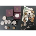 TWO CASED FESTIVAL OF BRITAIN CROWN COINS, 1951, 1965 CHURCHILL CROWN COIN, FOUR ELIZABETH II