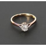 SOLITAIRE DIAMOND RING, illusion set round brilliant cut diamond 0.21ct approx., M, stamped 18ct