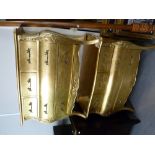 *PAIR OF 'CHICHI' BOMBE CHEST OF DRAWERS WITH STRESSED GILT FINISH, EACH WITH A ROW OF THREE SHORT