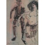 •JOHN THOMPSON (1924-2011) MIXED MEDIA A man chasing a woman Signed and monogramed. Titled to