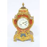 EARLY TWENTIETH CENTURY GILT BRASS AND SIMULATED RED SHELL BOULLE WORK MANTEL CLOCK, the 4 1/4" dial