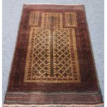 EASTERN PRAYER RUG, with rectangular panel and mihrab filled with flower heads and latch hooks in