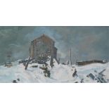 ELLIS SHAW (20th CENTURY) OIL PAINTING 'Knoll Top, Saddleworth', in snow Signed lower left 15" x 28"
