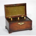 GEORGIAN MAHOGANY TEA CADDY of oblong form with brass escutcheon and top carry handle, three