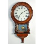 MID NINETEENTH CENTURY BURR WALNUTWOOD DROP DIAL WALL CLOCK, the 12" enamelled Roman dial powered by