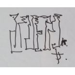 •JOHN THOMPSON (1924-2011) FELT TIP PEN DRAWING Group of five men and a dog Signed with a monogram