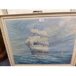 MARCHINGTON, ARTIST PROOF COLOUR PRINT  INSCRIBED AND DATED 1974 'MAN O' WAR UNDER FULL SAIL 20" X