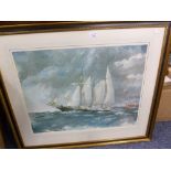 FRANCIS RUSSELL FLINT  ARTIST SIGNED COLOUR PRINT  SAILING SCHOONER ON A ROUGH DAY SIGNED IN PENCIL