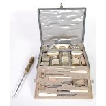 LADIES PRE-WAR BOXED MANICURE IMPLEMENTS, nine items including bone mounted large nail buffer, the