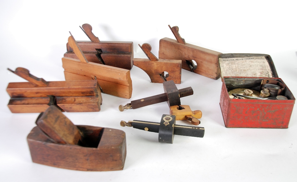 TWELVE WOOD MOULDING PLANES, early to mid twentieth century, a small BLOCK PLANE, and TWO SCRIBING