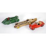 TAYLOR & BARRETT CIRCA 1930s DIE CAST MODEL OF A RACING CAR with open base, cast in brown driver,