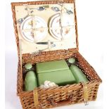 1950's BREXTON WICKER PICNIC SET FOR 4 PERSONS, floral and green